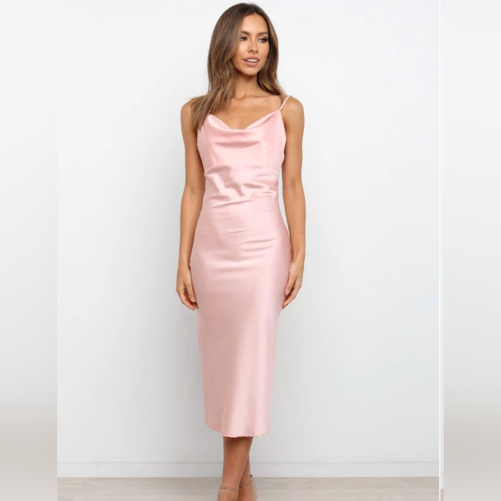 Petal and Pup blush satin midi slip dress